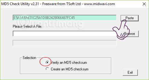 Nhập mã MD5 muốn kiểm tra