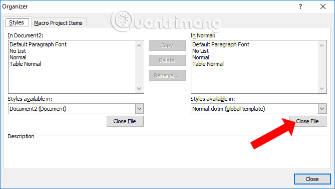 Nhấn nút Close file
