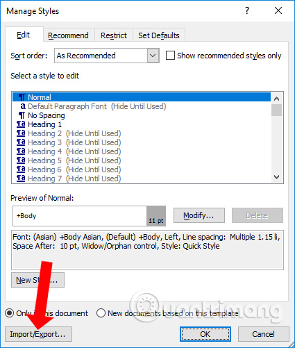Xuất, nhập Style Word