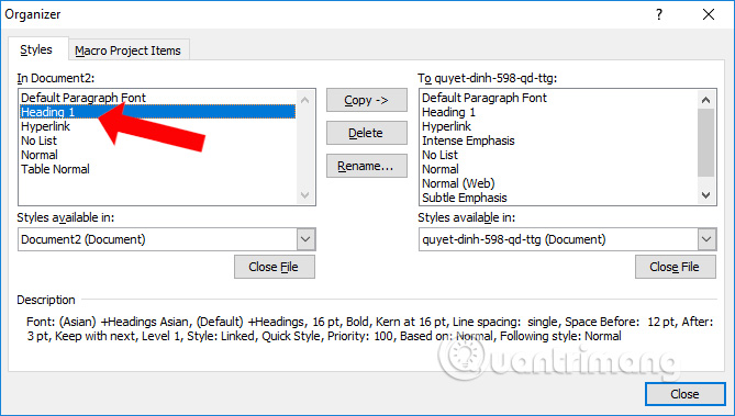 Hiển thị Style văn bản