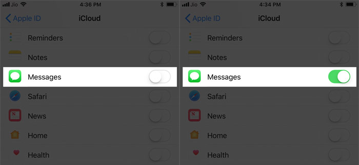 Bật nút ở Messages