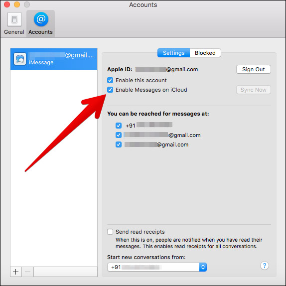 Tích chọn Enable Messages in iCloud