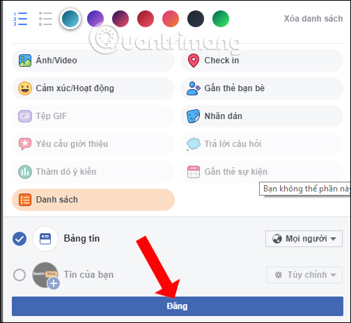 Đăng danh sách trên Facebook