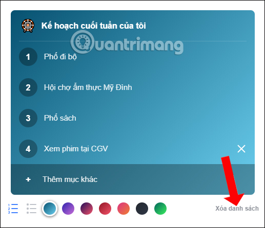 Xóa danh sách Facebook 