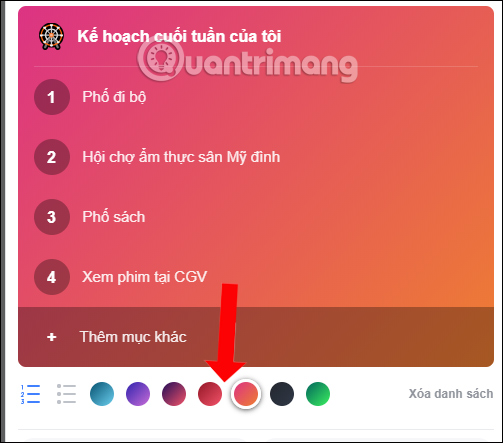 Thay đổi màu nền danh sách