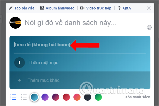 Nhập tiêu đề riêng cho danh sách
