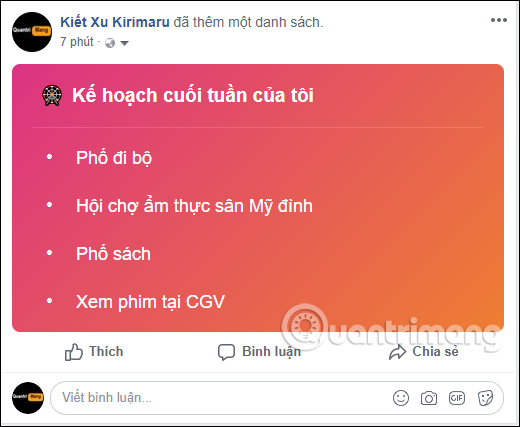 Danh sách trên Facebook 