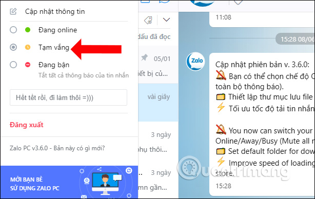 Trạng thái Tạm vắng