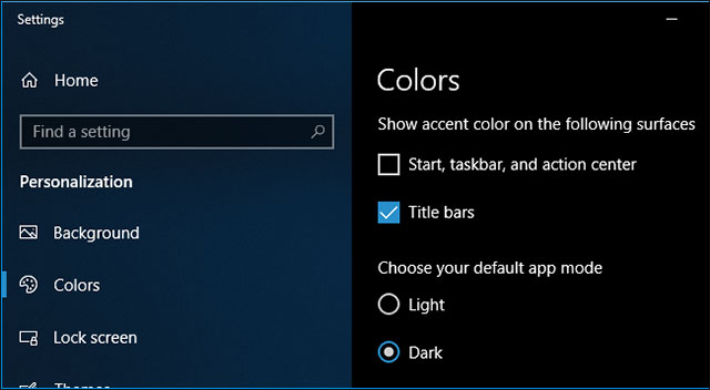 Màu đen sẫm trong chế độ ban đêm của Windows