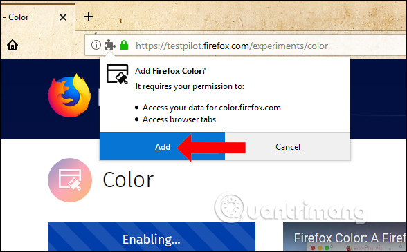 Kích hoạt tiện ích Firefox Color 