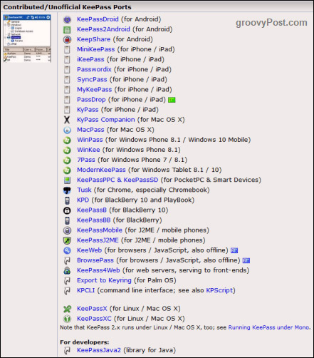 Các phiên bản KeePass
