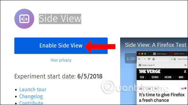 Cài đặt tiện ích Side View Firefox