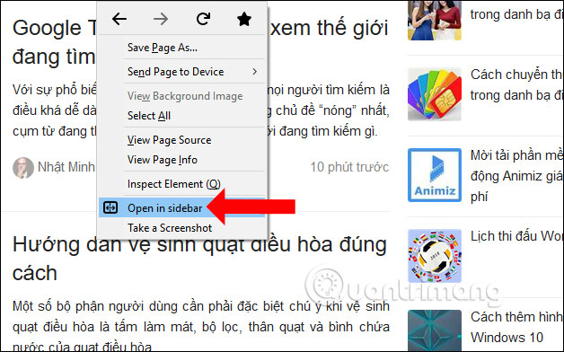 Nhấn Open in sidebar 
