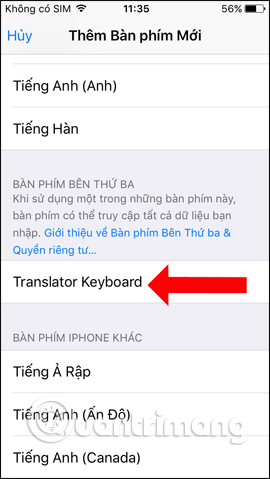 Chọn ứng dụng Translator keyboard transkey