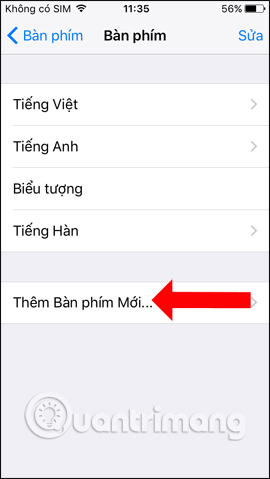 Thêm bàn phím cho iPhone