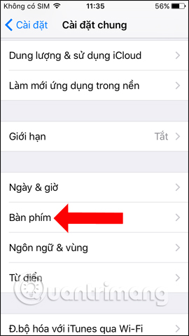 Truy cập thiết lập Bàn phím
