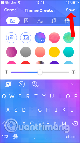 Lưu theme mới tạo 