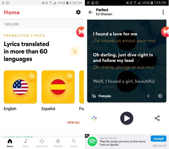 Giao diện ứng dụng Musixmatch Lyrics