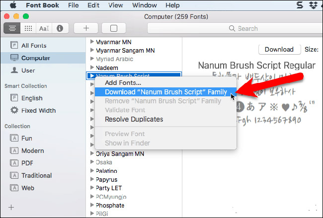 Cài font chưa được tải xuống