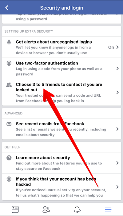 Chọn Choose 3 to 5 friends...