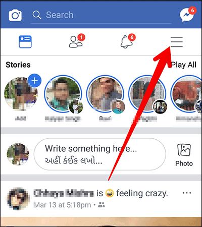 Mở menu Facebook trên Android