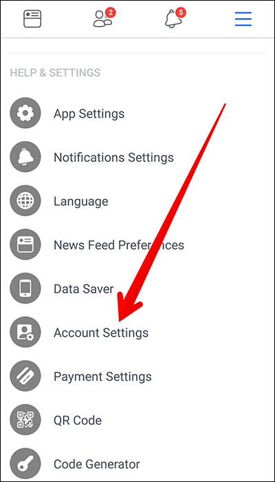 Vào Cài đặt tài  khoản Facebook trên Android