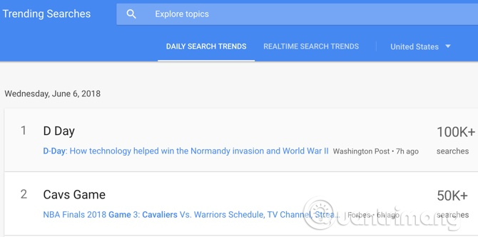 Xu hướng tìm kiếm theo ngày