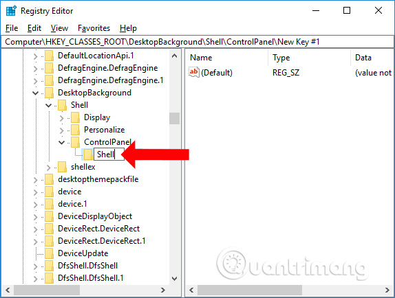 Tại khóa con trong ControlPanel