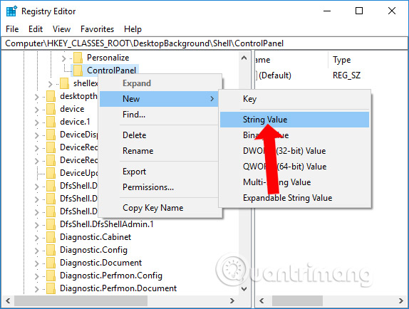 Tạo giá trị trong khóa Control Panel