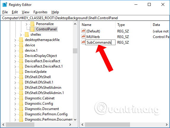 Thêm mũi tên cho Control Panel List