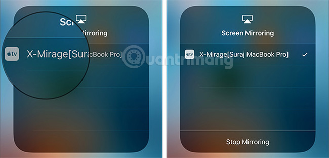 Chọn thiết bị muốn chiếu màn hình iPhone lên