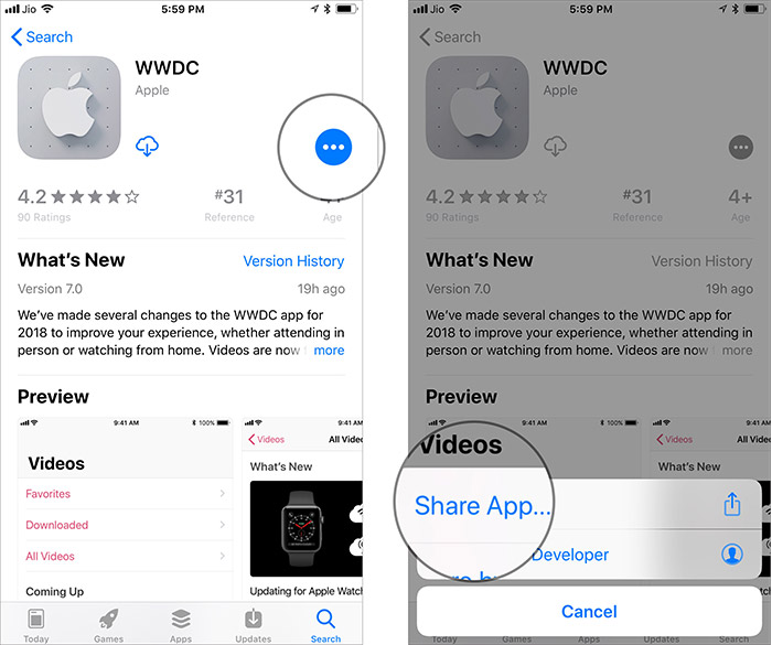 Chọn Share app để chia sẻ ứng dụng