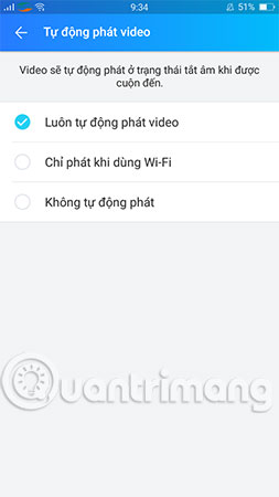 Tại đây  bạn có thể thiết lập bật, tắt tự động phát video trên Zalo