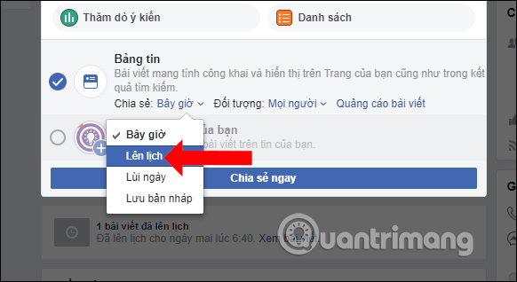 Chọn Lên lịch bài đăng 
