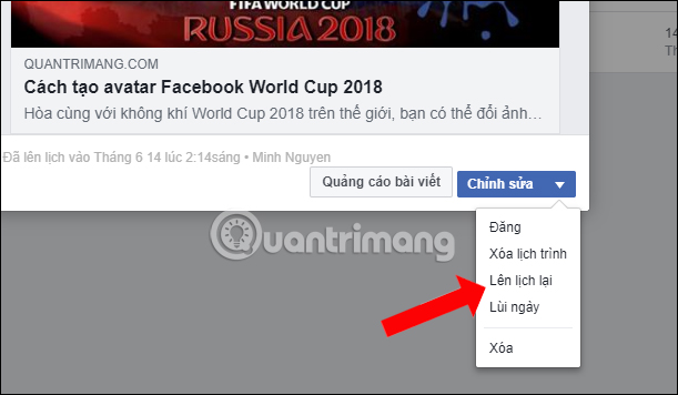 Sửa lại lịch đã hẹn đăng bài
