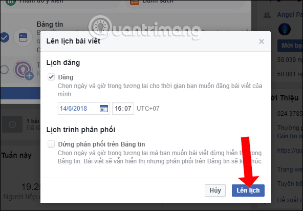 Chọn thời gian lên lịch 