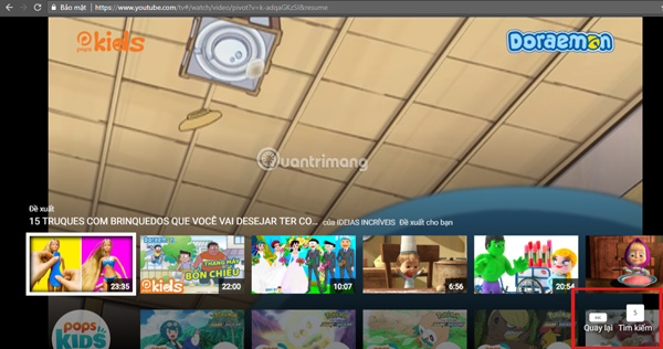 Quay lại phần trước hoặc mở ra giao diện tìm kiếm bất kỳ