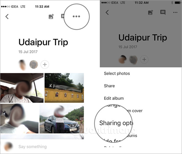 Chọn Sharing options