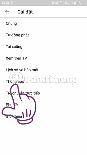 Chọn cài đặt thông báo của YouTube