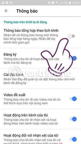 Tìm đến tùy chọn Thông báo tổng hợp theo lịch trình