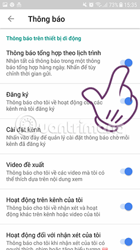Bật Thông báo tổng hợp theo lịch trình