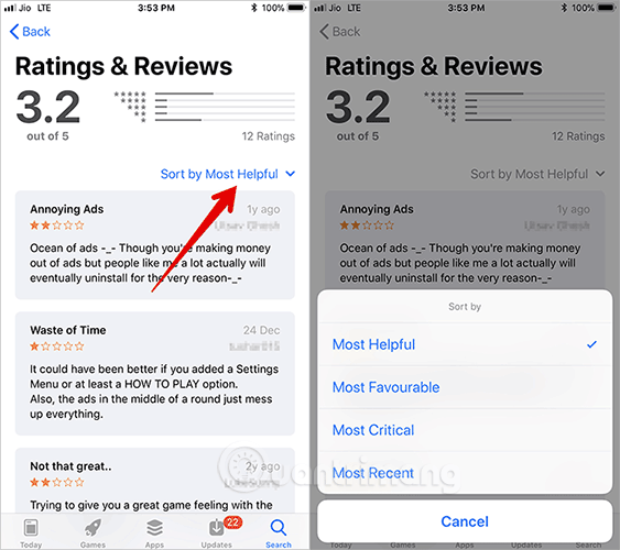 Lọc đánh giá ứng dụng trên App Store
