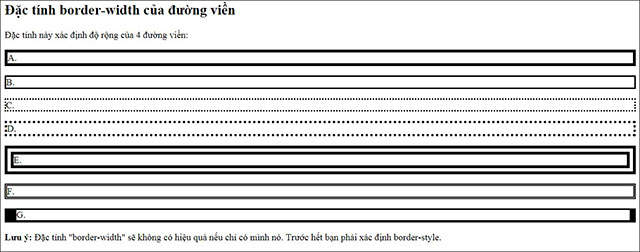 Đặc tính border-width xác định độ rộng đường viền 