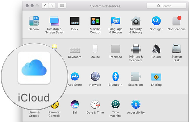 Chọn iCloud trên máy Mac