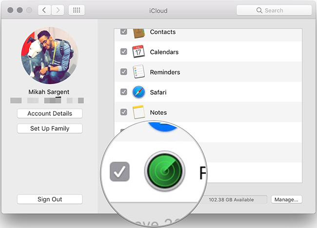Tìm biểu tượng Find My Mac