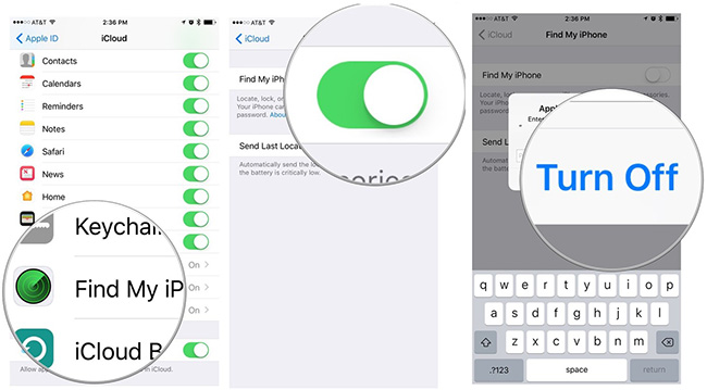 Tắt Find My iPhone