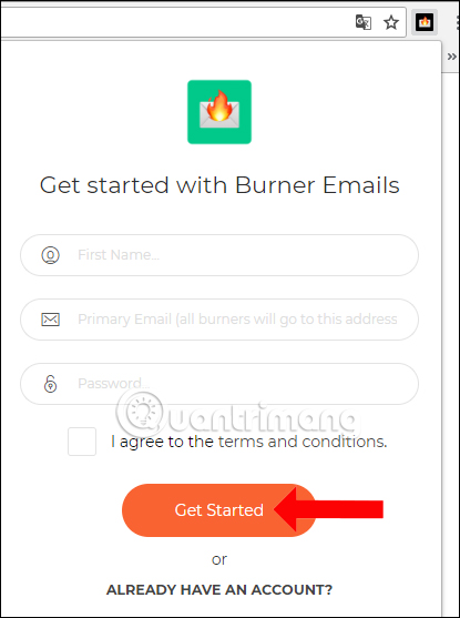 Đăng ký sử dụng Burner Emails