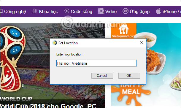 Nhập vị trí hiện tại