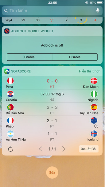 Thêm lịch thi đấu World Cup 2018 vào widget tiện ích 10