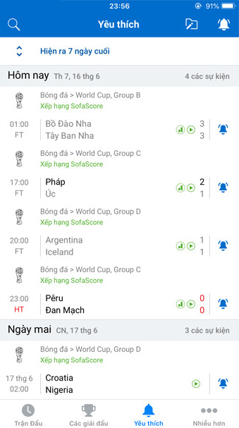 Thêm lịch thi đấu World Cup 2018 vào widget tiện ích 11